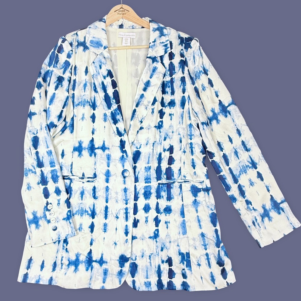 House of Harlow 1960 Cobalt Blue Cream Tie-Dye Women M Blazer Jacket Office Wear